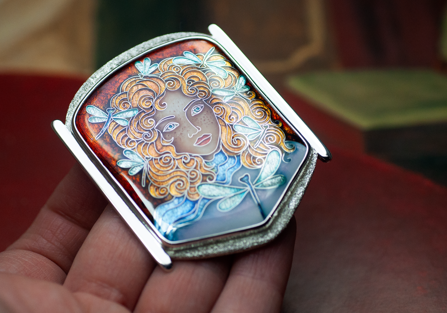 Cloisonne enamel Pendant, Handmade silver, wearable art